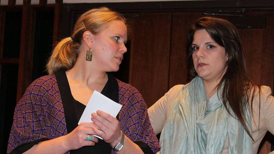 Hannah Croucher and Erin Lang, designers of the Syrian refugee living board game.
