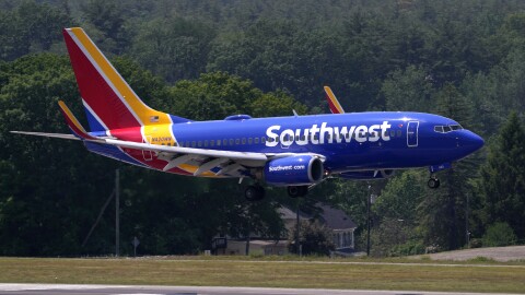 Southwest Airlines Boeing 737 lands at Manchester Boston Regional Airport, June 2, 2023, in Manchester, N.H. 