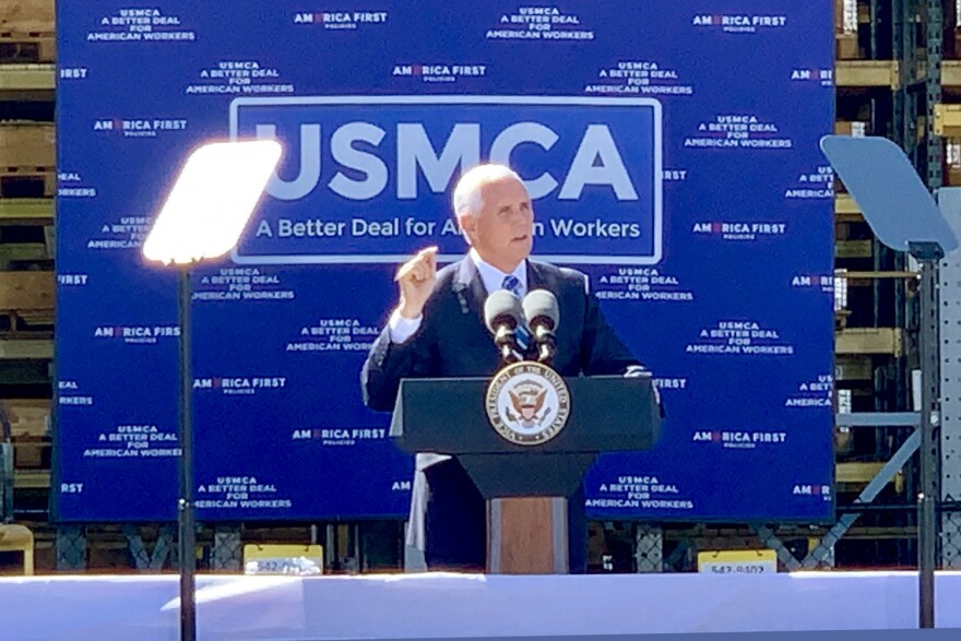 Vice President Mike Pence promotes the USMCA trade deal in Indianapolis.