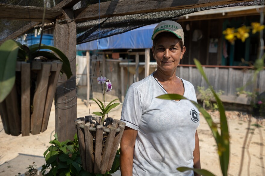 Rose Marcondes, 45, on her land off the BR-319 highway through the Brazilian Amazon on Monday.