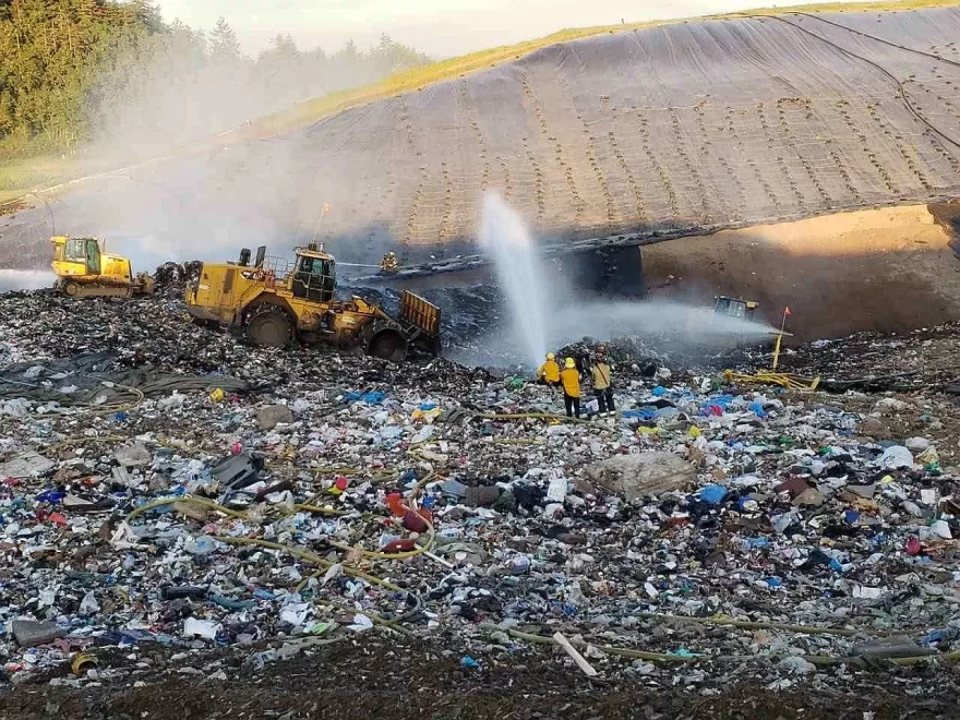 First responders fight a 2019 Short Mountain Landfill Fire believed to be caused by lithium ion batteries.