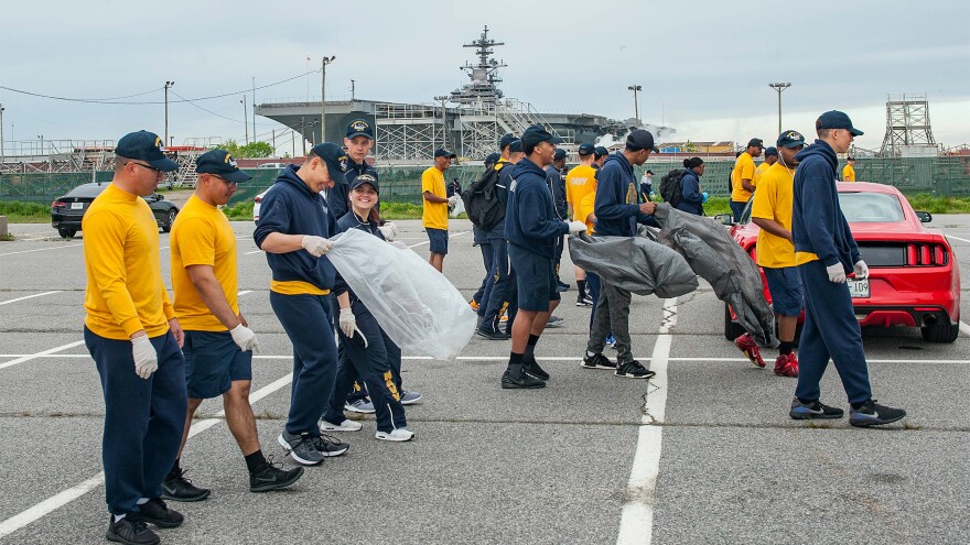 Sailors at Naval Station Norfolk on cleanup duty. April 27, 20218. Department of Defense