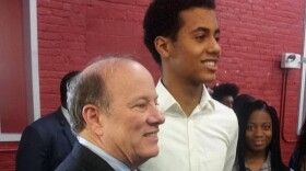 Detroit Mayor Mike Duggan with students at the Detroit Promise Zone scholarship announcement.