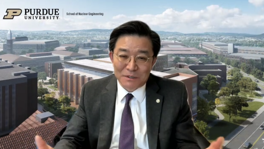 Seungjin Kim, professor of nuclear engineering at Purdue, discusses the possibilities of nuclear generation (WBAA News/Ben Thorp)