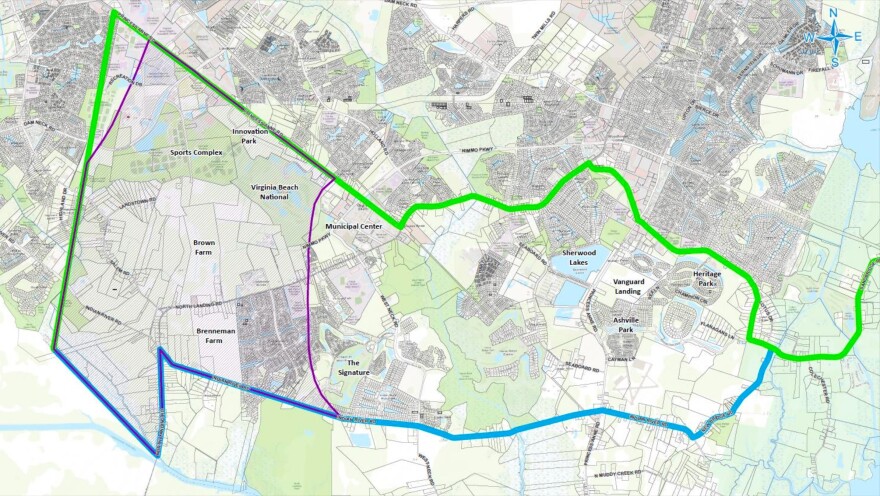 A map showing the current boundaries of the Interfacility Traffic Area in Virginia Beach. New proposals could expand the footprint.
