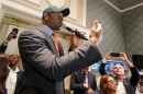 FILE - Former Florida Democratic gubernatorial nominee Andrew Gillum speaks to supporters during a gathering at the Florida Democratic Party state conference, June 7, 2019, in Orlando, Fla.