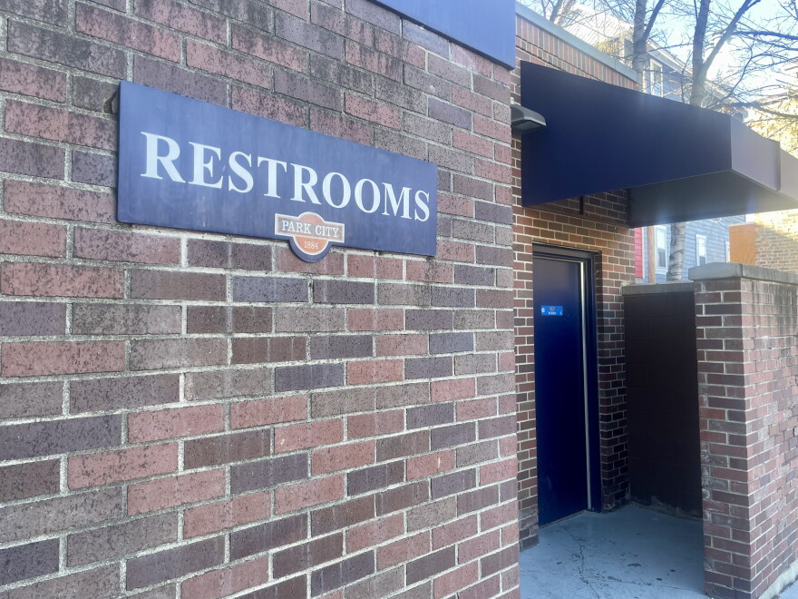 The public restroom on Main Street across from Don Gallo.