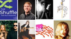 Decorative collage of album art from featured artists on The Shuffle