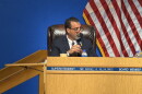 Superintendent Rafael Villalobos at Wednesday's school board meeting and budget hearing, his firsts as chief.