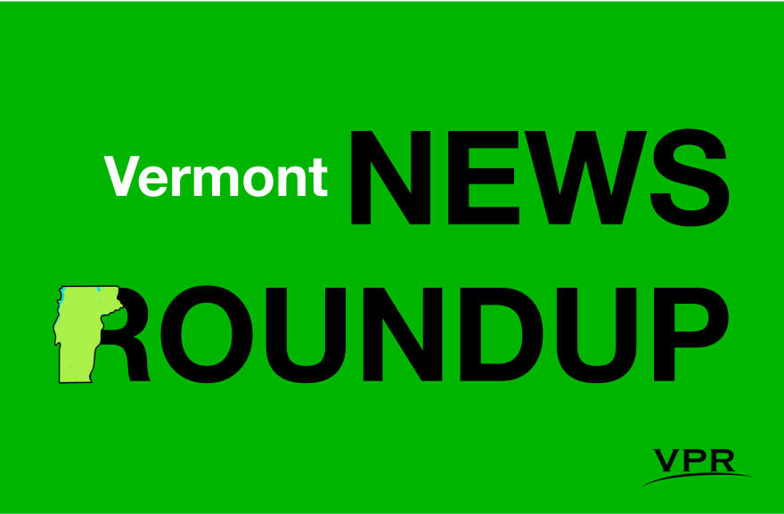 A graphic of a green background and the words Vermont News Roundup