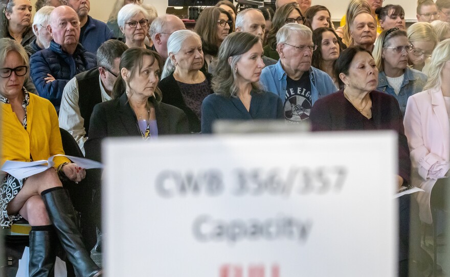 People attend a special board meeting at the Walla Walla Community College Clarkston campus on Monday, March 16, 2026.