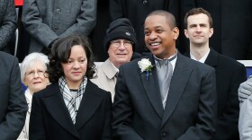 Lt. Gov. Justin Fairfax, right, and his wife, Cerina, at the inauguration of Gov. Ralph Northam at the Capitol in Richmond, Va., Saturday, Sept. 13, 2018.