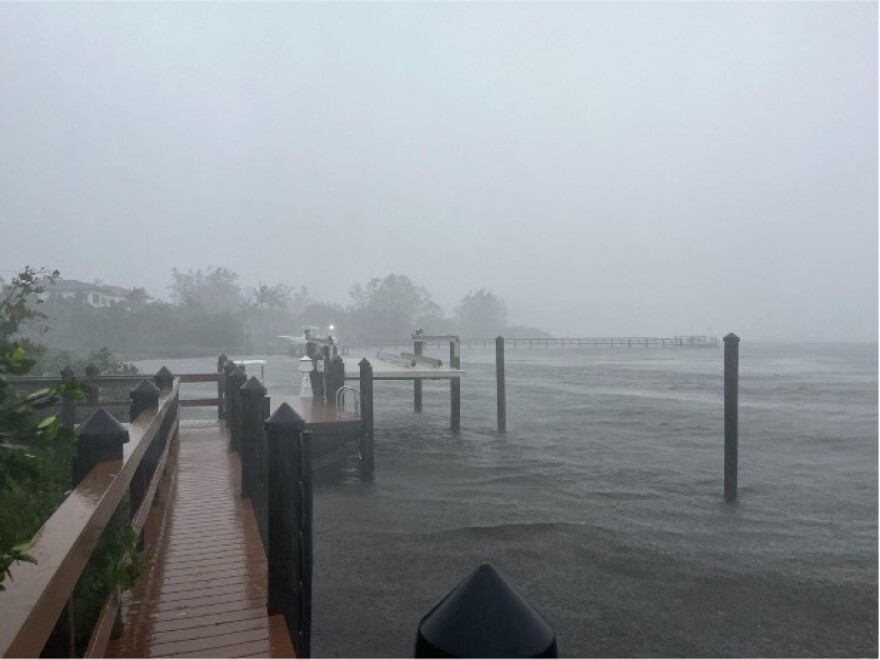 Hurricane Milton’s outer bands hit the coast. The eye arrived later that evening, making landfall near Siesta Key. (Benjamin Miller/WUFT News)