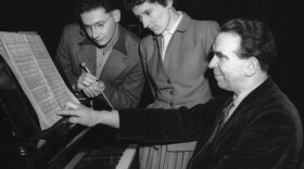 The real Joyce Hatto, pre-scandal, with condutor Martin Fogel and composer Walter Gaze Cooper at the piano in 1954.
