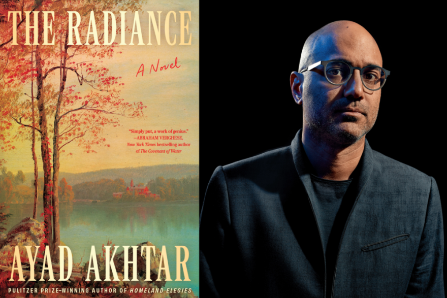 The cover of "The Radiance" beside author Ayad Akhtar. (Courtesy of Vincent Tullo)