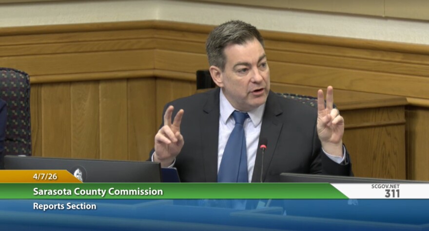 County Attorney Josh Moye, pictured here during the April 7 Commission meeting, argued in a memo that if developers challenge the exclusion of rural zoning categories, defending the decision “would be an uphill battle given the strict language of the Live Local Act.”