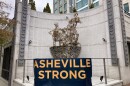 An 'Asheville Strong' banner in downtown Asheville on December 3, 2024.