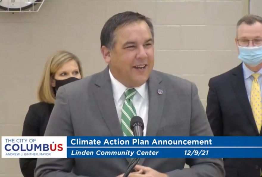 Columbus Mayor Andrew Ginther unveils the city's first-ever climate action plan at the Linden Community Center on December 9th, 2021.