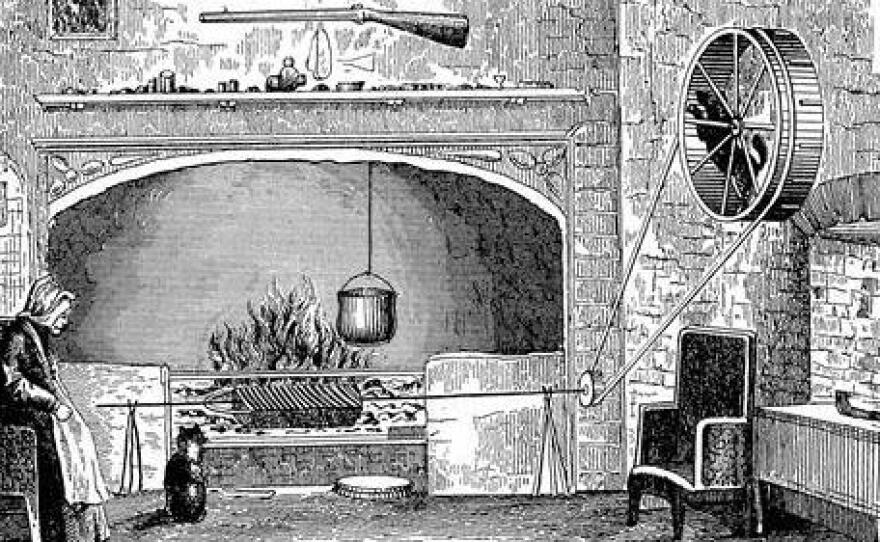 The dog wheel circa 1890, drawn in E.F. King's <em>Ten Thousand Wonderful Things.</em>