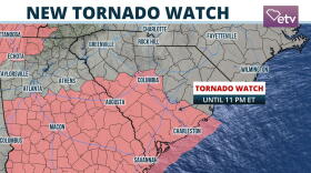 A Tornado Watch is in effect for much of the Midlands and Lowcountry through Wednesday evening.