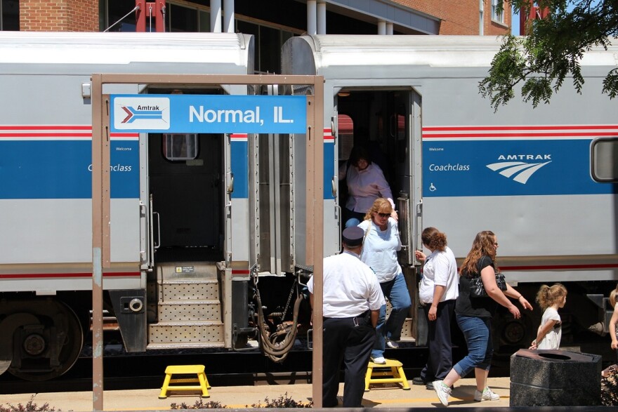  Passengers getting off Amtrak train 