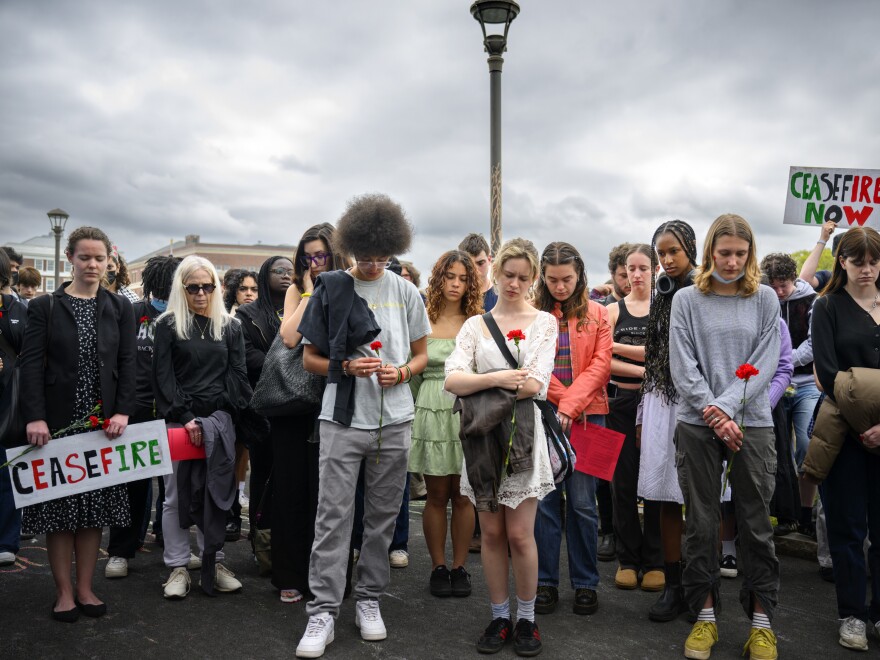 Students gather at Wesleyan University during a May Day event.