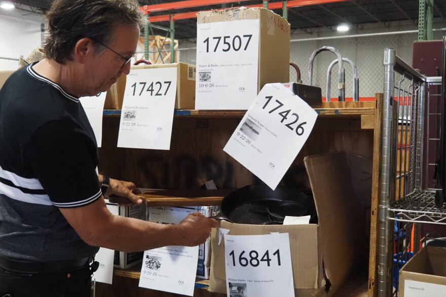 Kitchenware confiscated or abandoned at the Indianapolis International Airport is transported to the Indiana Department of Administration warehouse for storage.