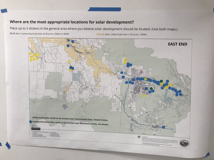 A map asking workshop participants where they would like to see solar installed.