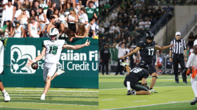 University of Hawaiʻi punter Billy Gowers, left, and kicker Kansei Matsuzawa.