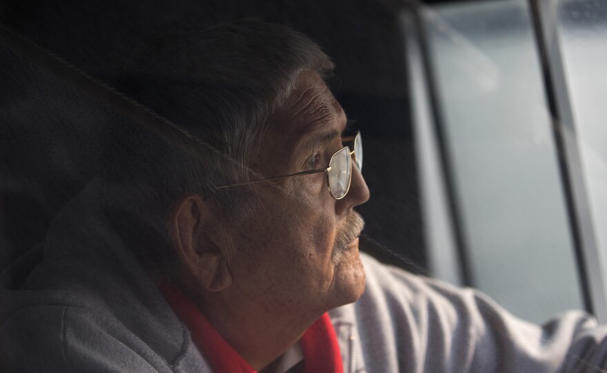 Lummi Nation Chief Bill James aboard the Lummi Police Boat while looking for J50 on Friday, August 10, 2018. (Image taken under the authority of NMFS MMPA/ESA Permit No. 18786-03)