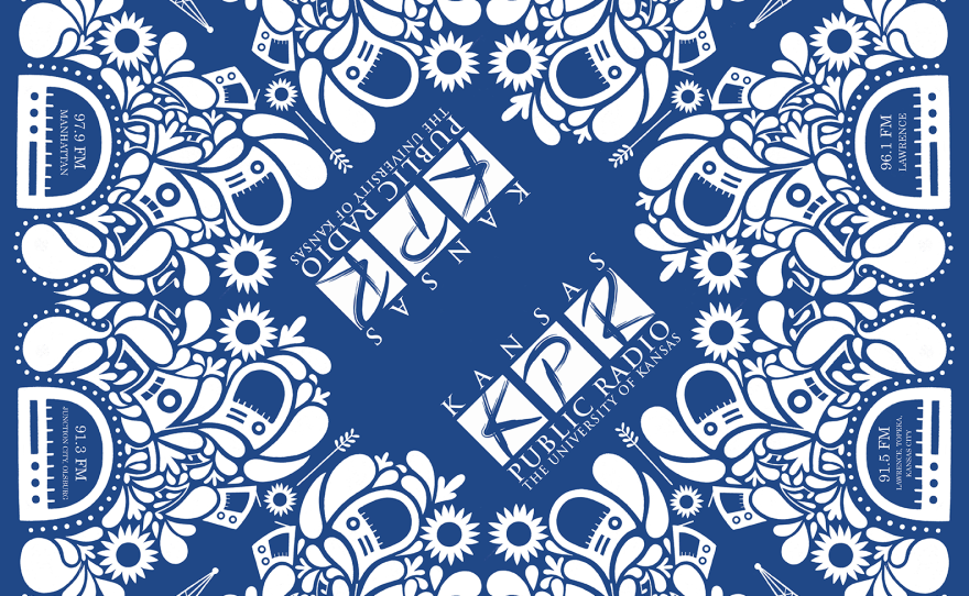These custom KPR bandanas were designed by our very own talented intern, Emily Fisher (a design student at the University of Kansas). Bandana measures 21 ½" x 21 ½", royal blue with white imprint.