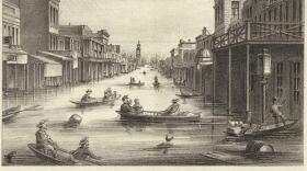 An illustration of Sacramento flooding in 1862
