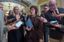 Sen. Susan Collins, R-Maine, chair of the Senate Appropriations Committee, talks with reporters outside the Senate chamber, at the Capitol in Washington, Tuesday, Jan. 6, 2026.