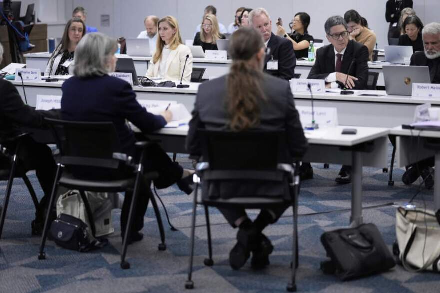 Committee members attend a meeting of the Advisory Committee on Immunization Practices at the CDC on Thursday, Sept. 18, 2025, in Chamblee, Ga. (Brynn Anderson/AP)
