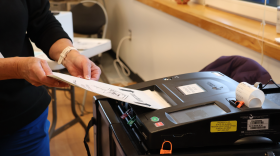 A poll worker helps a Petersburg voter submit their ballot during the Aug. 18 primary.