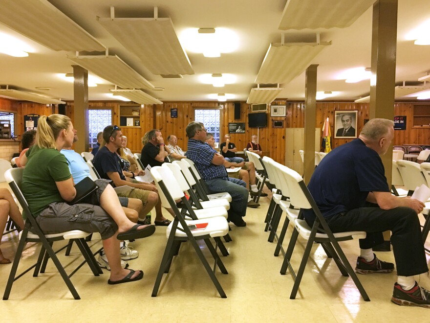 Union members at the regular monthly meeting of Local 1123 in Canton, Ohio, before the United Steelworkers national office gave its official endorsement to Democrat Hillary Clinton.