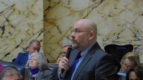 Del. David Fraser-Hidalgo speaks in favor of his bill to lower utility bills on Wednesday on the House floor in Annapolis, Md.