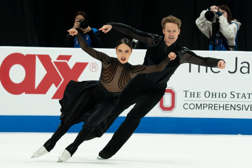 Madison Chock and Evan Bates compete in the ice dance free skate at the 2026 U.S. Figure Skating Championships on Saturday, Jan. 10, 2026, at the Enterprise Center in St. Louis’ Downtown West neighborhood.