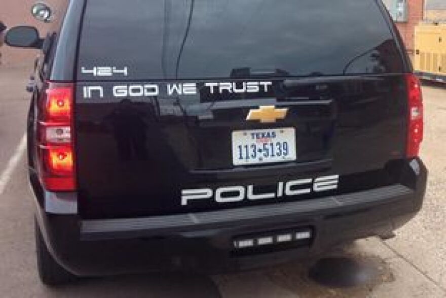 The Childress Police Department recently began displaying "In God We Trust" on its patrol vehicles.