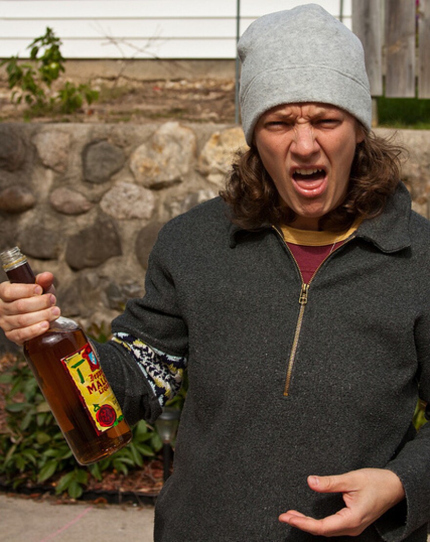 A photo from the Flickr group <a href="http://www.flickr.com/groups/malortface/">Malort Face</a>, memorializing the facial expressions of people who try malort.