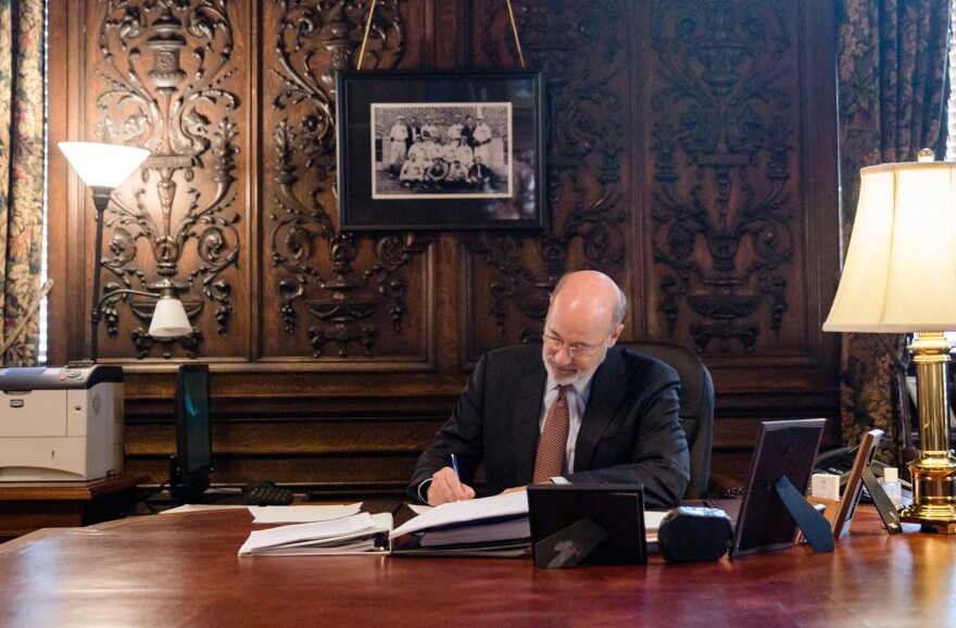 Then-Gov. Tom Wolf signs a piece of legislation in December 2017. Wolf signed Act 42 into law in October of that year, legalizing online gambling, expanding casino gambling and permitting video gambling terminals at truck stops and airports. Act 42 also said the General Assembly planned to authorize sports betting as soon as federal courts or Congress gave their blessing. The U.S. Supreme Court struck down a 1992 federal law prohibiting state-approved sports gambling in May 2018.