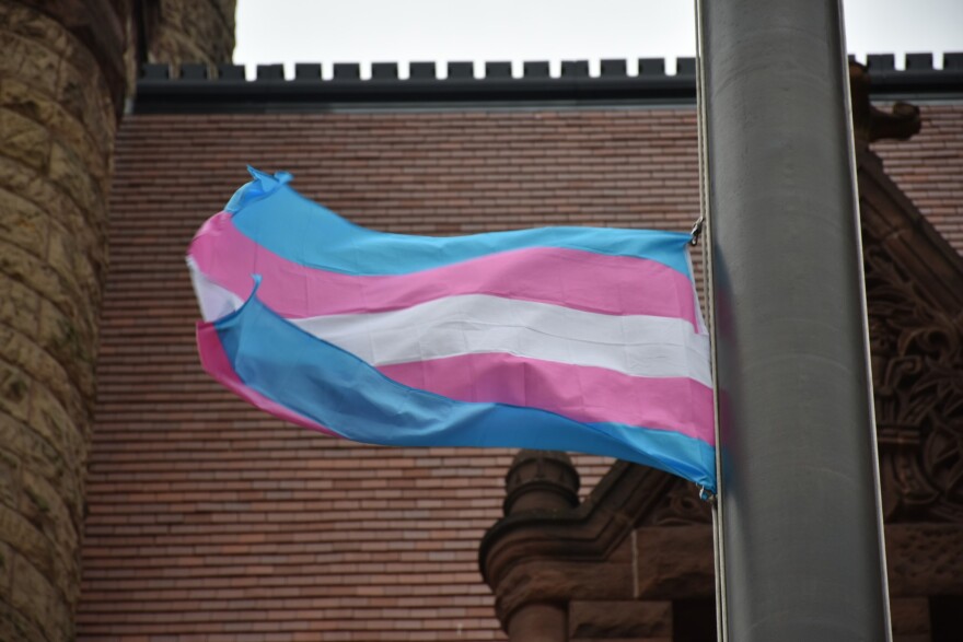 The transgender pride flag at Cincinnati City Hall in 2022.