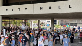 Hundreds of people march in protest of Immigration and Customs Enforcements activity in Springfield.
