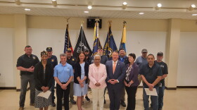 Albany County Executive Dan McCoy with county and veterans' service leaders at American Legion Post 1610 in North Albany on Friday, May 31, 2024.