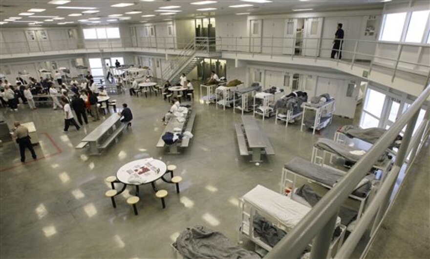 A file picture from Oct. 17, 2008, shows the 'B' cell and bunk unit of the Northwest Detention Center in Tacoma, Wash. 