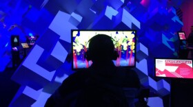 A player takes on one of the games at EMP's Indie Game Revolution exhibit.