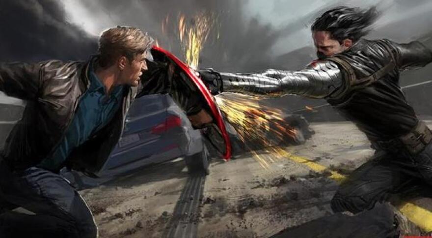 Concept art for the upcoming Captain America shows Steve Rogers battling the Winter Soldier (from Marvel.com)