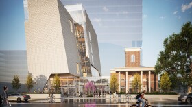 Renderings from the Levine Museum of the New South show a new, six-story glass tower attached to a historic brick church on South Boulevard.