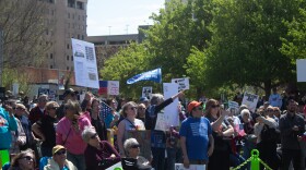 Thousands of protestors gather in downtown Oklahoma City for a third "No Kings" protest Saturday, March 28, 2026.