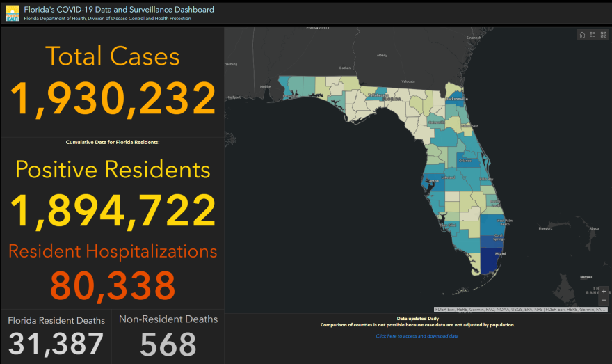Screenshot of Florida's coronavirus dashboard on Mar. 4.